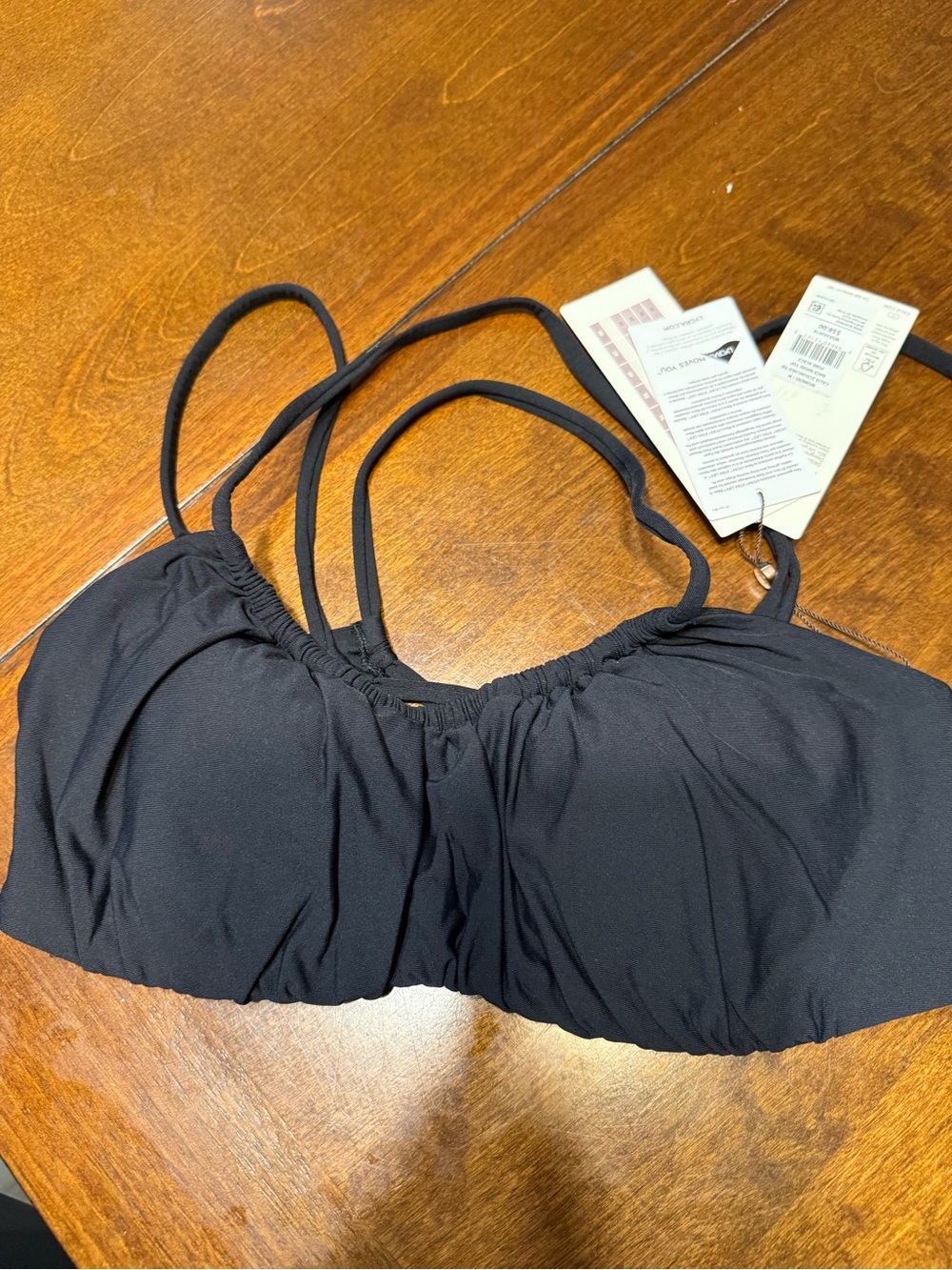 CALIA Women's Scrunched Tie Back Bikini Top Size medium Pure Black NWT